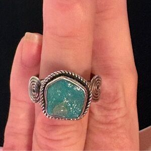 Turquoise Stone Silver Rope Ring - Women Jewelry